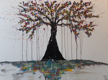 Schilderij getiteld "Arbre de Vie" door Sofi Ubi, Origineel Kunstwerk, Acryl Gemonteerd op Frame voor houten brancard