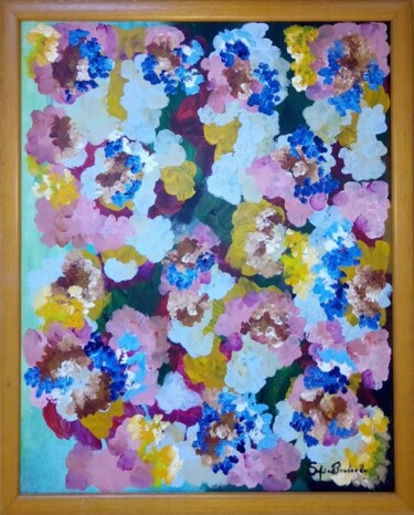 Painting titled "Falando com as flor…" by Sofia Brochado, Original Artwork, Acrylic