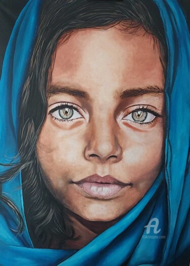 Schilderij getiteld "Esmeralda" door Sofia Costa, Origineel Kunstwerk, Olie Gemonteerd op Frame voor houten brancard