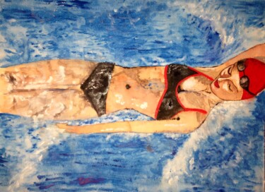 Peinture intitulée "swimming woman" par Sofia De Segonzac, Œuvre d'art originale, Aquarelle