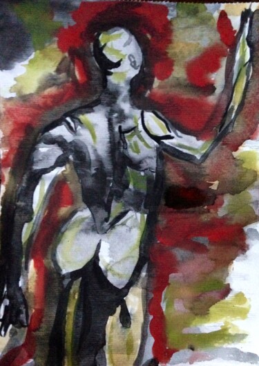 Peinture intitulée "back man" par Sofia De Segonzac, Œuvre d'art originale, Aquarelle