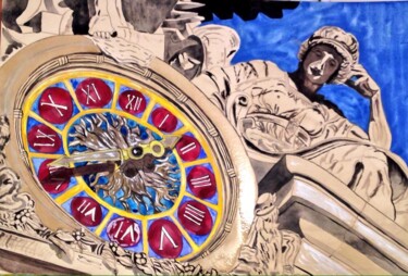 Painting titled "nyc clock" by Sofia De Segonzac, Original Artwork, Acrylic