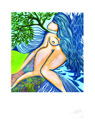Gravures & estampes intitulée "Ninfa de agua/Ferti…" par Sofia Gutierrez, Œuvre d'art originale, Acrylique