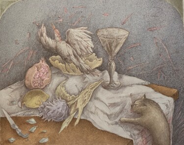 Painting titled "Nature morte avec l…" by Sofia Mosiadz, Original Artwork, Watercolor