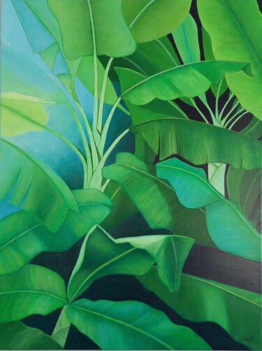 Painting titled "Banana Leaves" by Sofia Nikolaou, Original Artwork, Acrylic