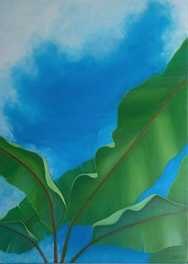 Картина под названием "Banana Leaves under…" - Sofia Nikolaou, Подлинное произведение искусства, Акрил