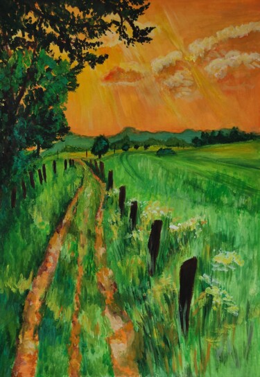 Peinture intitulée "Утреннее поле" par Sofiia Shilkina, Œuvre d'art originale, Papier