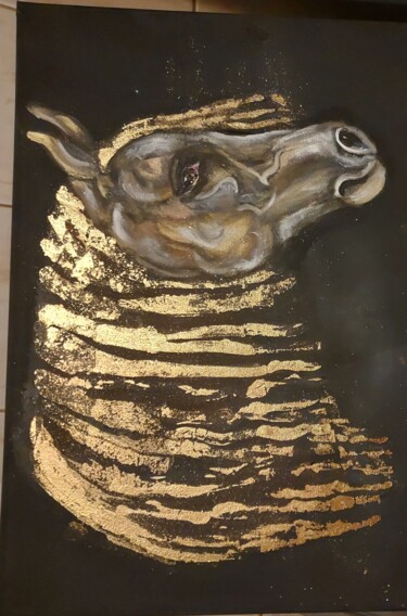 Картина под названием "Лошади. Золотой" - Sofia Ternoutskaia, Подлинное произведение искусства, Акрил Установлен на Деревянн…