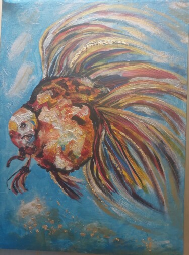 Malarstwo zatytułowany „Рыбка” autorstwa Sofia Ternoutskaia, Oryginalna praca, Akryl Zamontowany na Drewniana rama noszy
