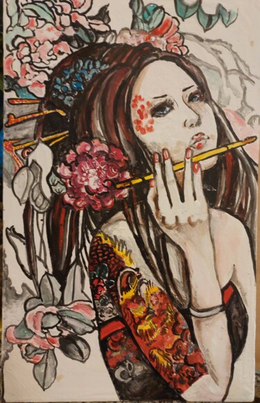 Картина под названием "Гейша" - Sofia Ternoutskaia, Подлинное произведение искусства, Акрил