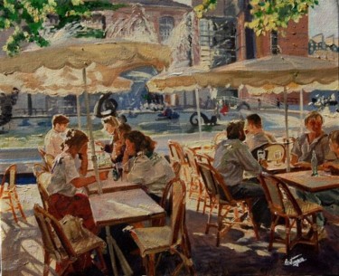 Peinture intitulée "Café en plein air" par Sofia Vergara, Œuvre d'art originale