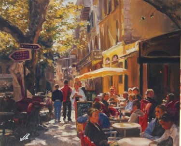 Peinture intitulée "Café en plein air,…" par Sofia Vergara, Œuvre d'art originale