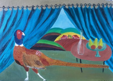 Painting titled "Pheasant" by Svetlana Klyavlina, Original Artwork, Oil Mounted on Other rigid panel