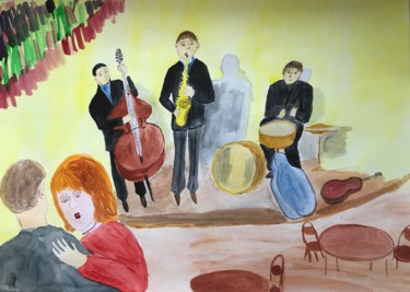 Pittura intitolato "The Guitarist Is Go…" da Svetlana Klyavlina, Opera d'arte originale, Acquarello