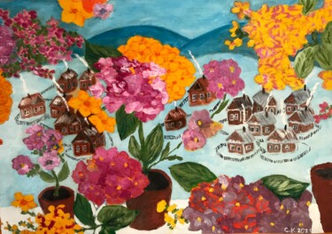 Pittura intitolato "Flowers On the Wind…" da Svetlana Klyavlina, Opera d'arte originale, Olio Montato su Cartone