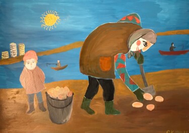 Painting titled "Potatoes" by Svetlana Klyavlina, Original Artwork, Oil