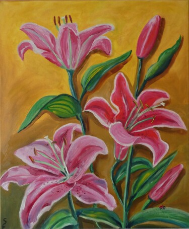 Pintura intitulada "Pink lily" por Sofia Gasviani, Obras de arte originais, Óleo