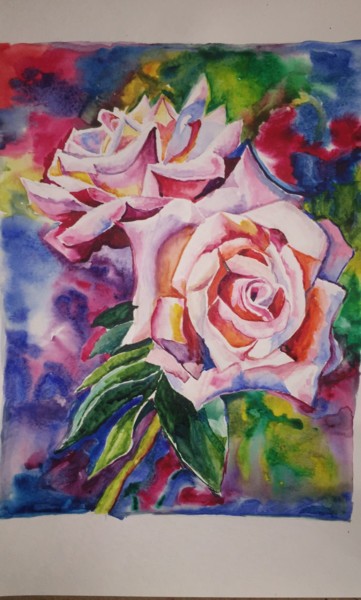 Рисунок под названием "«Радужная роза»" - Sofi Gronzberg, Подлинное произведение искусства, Акварель