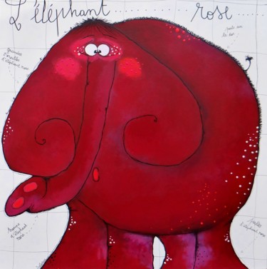 Peinture intitulée "L'ELEPHANT ROSE" par Sofiecheze, Œuvre d'art originale