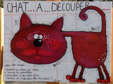 Malerei mit dem Titel "Chat a découper" von Sofiecheze, Original-Kunstwerk