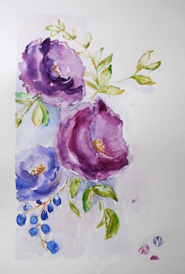 Painting titled "Roses of Mythology" by Sofie Papadopoulou, Original Artwork, Watercolor