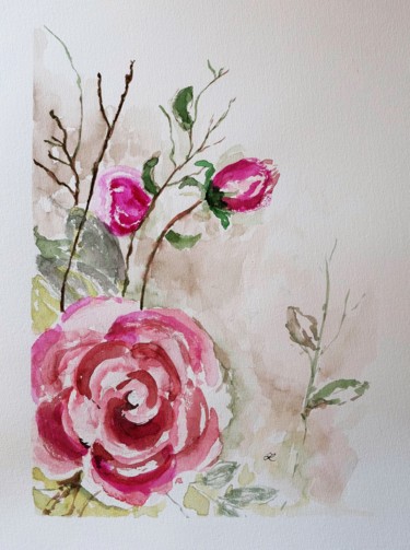 Painting titled "Adonis' Roses" by Sofie Papadopoulou, Original Artwork, Watercolor