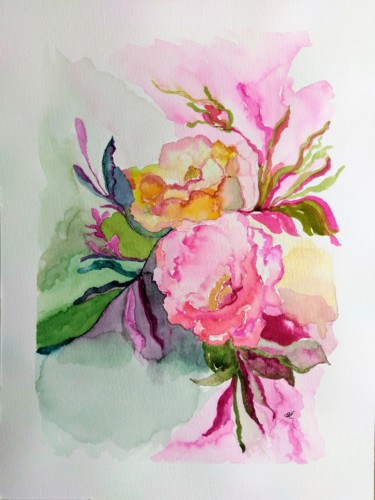 Painting titled "Kiss from a Rose" by Sofie Papadopoulou, Original Artwork, Watercolor