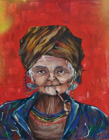 Peinture intitulée "Vieille femme" par Sofiia Dvoretska, Œuvre d'art originale, Gouache