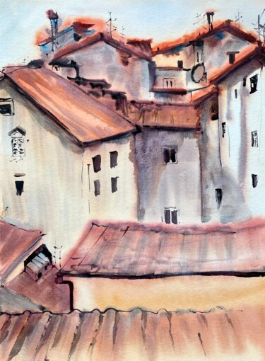 Pintura intitulada "Florence’s rooftops" por Sofiia Kulichkova (Sonjakul), Obras de arte originais, Aquarela