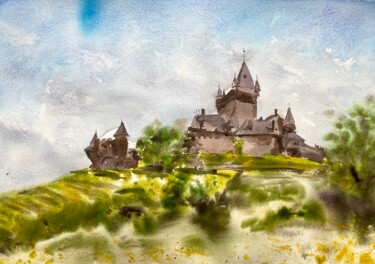Painting titled "Cochem Castle" by Sofiia Kulichkova (Sonjakul), Original Artwork, Watercolor