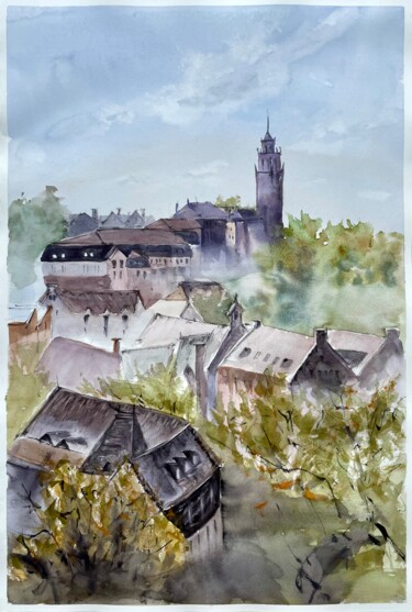 Painting titled "Old town" by Sofiia Kulichkova (Sonjakul), Original Artwork, Watercolor