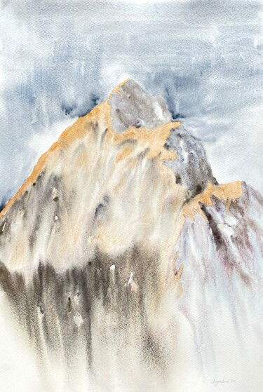 Painting titled "Golden Mountain" by Sofiia Kulichkova (Sonjakul), Original Artwork, Watercolor