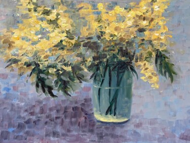 Painting titled "Mimosa Blooms" by Sofiia Kulichkova (Sonjakul), Original Artwork, Oil