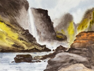 Painting titled "Waterfall" by Sofiia Kulichkova (Sonjakul), Original Artwork, Watercolor