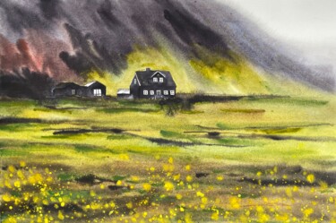 Pintura titulada "Field in mountains" por Sofiia Kulichkova (Sonjakul), Obra de arte original, Acuarela