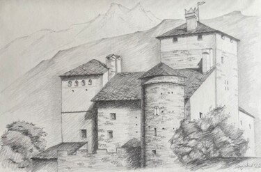 Zeichnungen mit dem Titel "Castle" von Sofiia Kulichkova (Sonjakul), Original-Kunstwerk, Bleistift