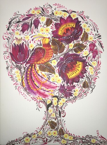 Pittura intitolato "Flowering tree" da Sofiia Polova, Opera d'arte originale, Acrilico