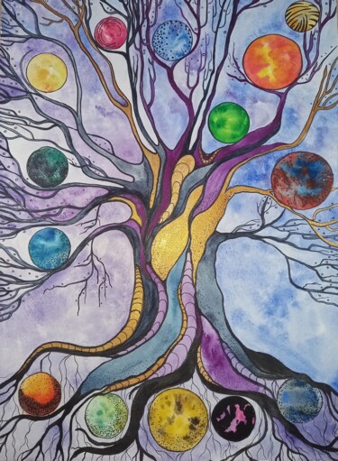 Pintura intitulada "Tree of life" por Sofiia Polova, Obras de arte originais, Aquarela
