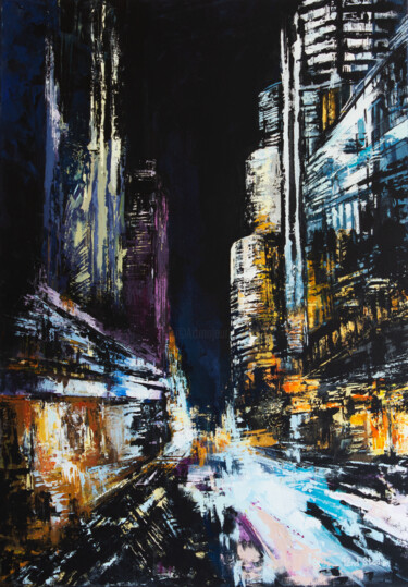 Painting titled "9th Avenue, New York" by Sofija Nikolić (92nd Studio), Original Artwork, Acrylic Mounted on Wood Stretcher…