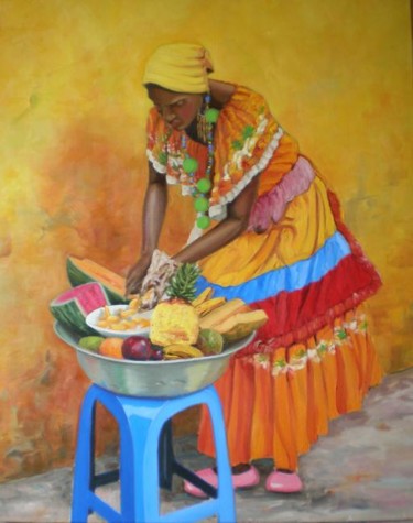 Pintura titulada "Vendedora de fruta" por Jose Angel Sogorb Albertus, Obra de arte original