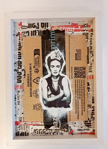 Colagens intitulada "Frida Justify my lo…" por Sohan_street, Obras de arte originais, Colagens Montado em Painel de madeira