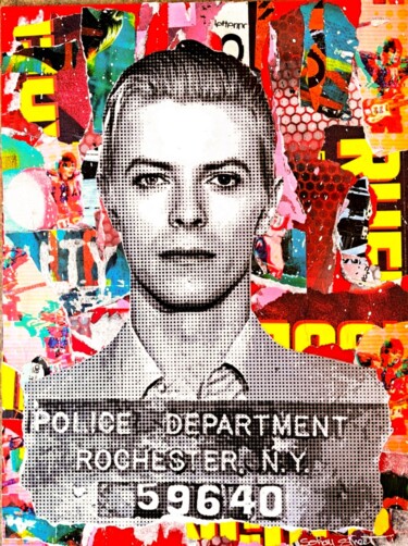 Collages titled "BOWIE UNDER ARREST" by Sohan_street, Original Artwork, Collages Mounted on Aluminium