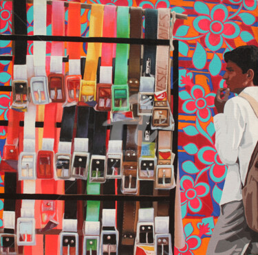 Картина под названием "Belt Seller" - Sohan Jakhar, Подлинное произведение искусства, Акрил