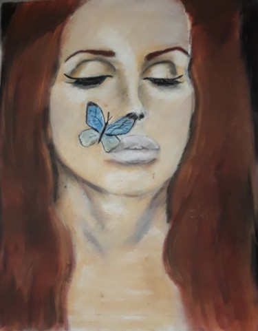 Painting titled "Lana et le papillon" by Stella Florina, Original Artwork, Pastel