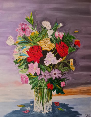 Peinture intitulée "Fleurs" par Dani, Œuvre d'art originale, Huile