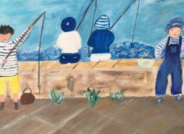 Peinture intitulée "Partie de pêche" par Soisic, Œuvre d'art originale, Acrylique