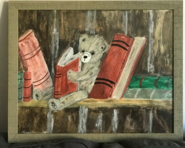 Painting titled "Petit coin lecture" by Soisic, Original Artwork, Acrylic Mounted on Wood Panel