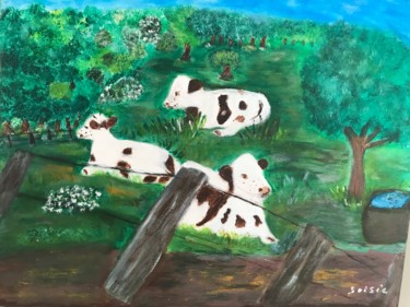 Peinture intitulée "Les vaches en creuse" par Soisic, Œuvre d'art originale, Acrylique