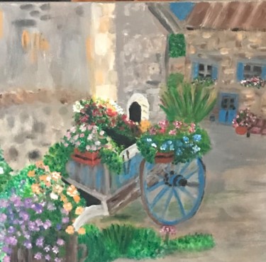 Malerei mit dem Titel "Une place de village" von Soisic, Original-Kunstwerk, Acryl