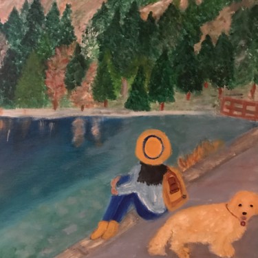Painting titled "Promenade au lac" by Soisic, Original Artwork, Acrylic